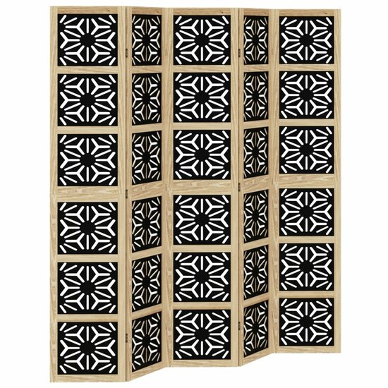 Kamerscherm Met 5 Panelen Massief Paulowniahout Bruin En Zwart 40 x 200 cm