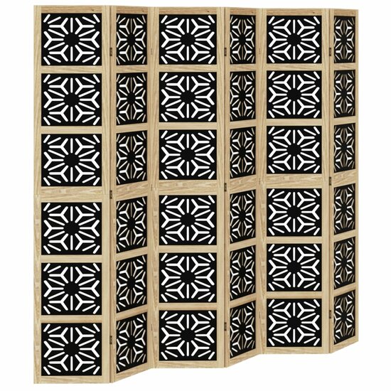 Kamerscherm Met 6 Panelen Massief Paulowniahout Bruin En Zwart 40 x 200 cm