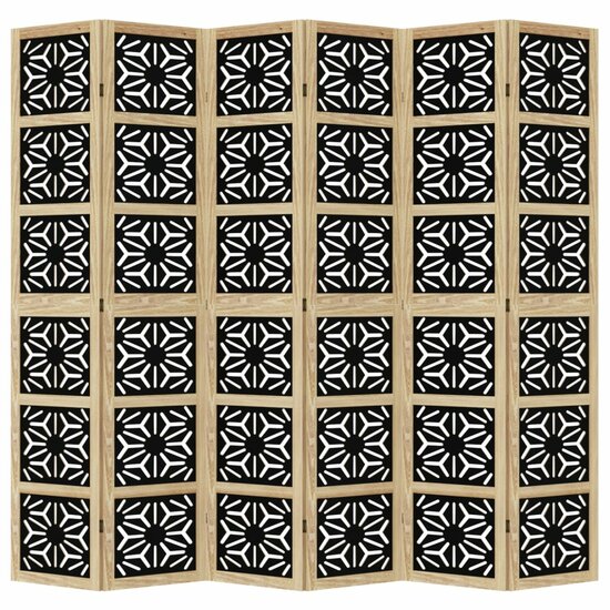 Kamerscherm Met 6 Panelen Massief Paulowniahout Bruin En Zwart 40 x 200 cm
