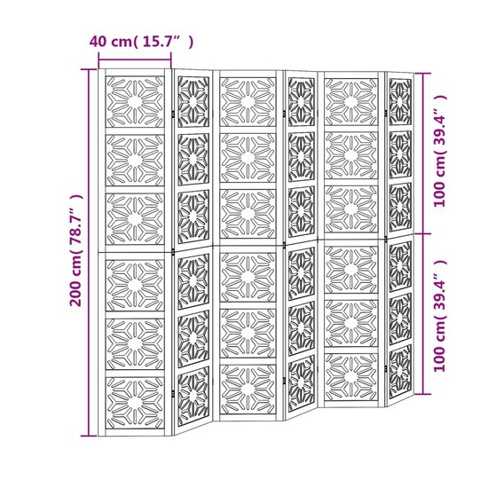 Kamerscherm Met 6 Panelen Massief Paulowniahout Bruin En Zwart 40 x 200 cm