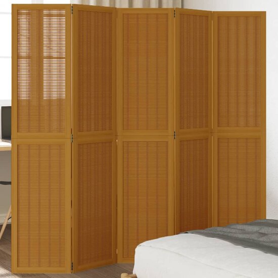 Kamerscherm Met 5 Panelen Massief Paulowniahout Bruin 40 x 180 cm
