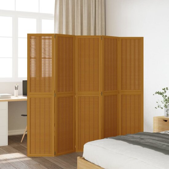 Kamerscherm Met 5 Panelen Massief Paulowniahout Bruin 40 x 180 cm