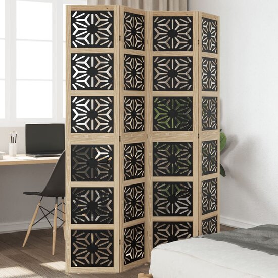 Kamerscherm Met 4 Panelen Massief Paulowniahout Bruin En Zwart 40 x 200 cm