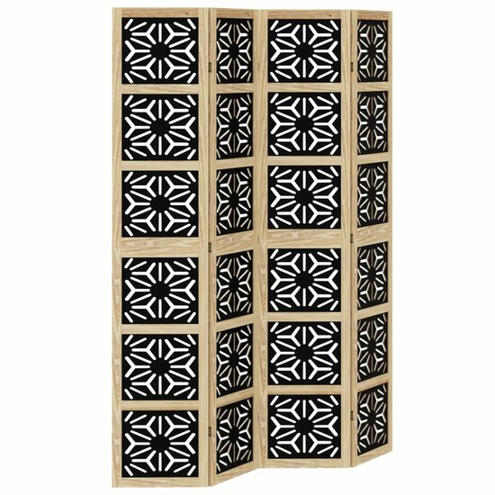 Kamerscherm Met 4 Panelen Massief Paulowniahout Bruin En Zwart 40 x 200 cm