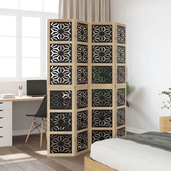 Kamerscherm Met 4 Panelen Massief Paulowniahout Bruin En Zwart 40 x 200 cm