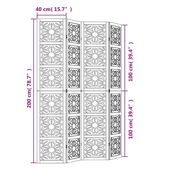 Kamerscherm Met 4 Panelen Massief Paulowniahout Bruin En Zwart 40 x 200 cm