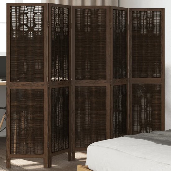 Kamerscherm Met 5 Panelen Massief Paulowniahout Donkerbruin 40 x 160 cm