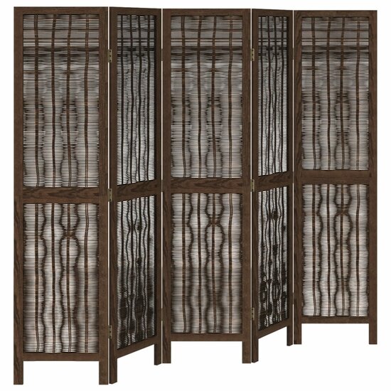 Kamerscherm Met 5 Panelen Massief Paulowniahout Donkerbruin 40 x 160 cm