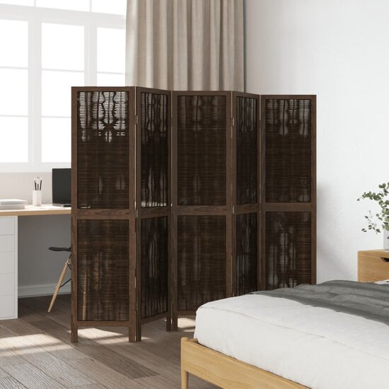 Kamerscherm Met 5 Panelen Massief Paulowniahout Donkerbruin 40 x 160 cm