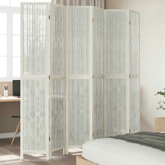 Kamerscherm Met 6 Panelen Massief Paulowniahout Wit 40 x 220 cm