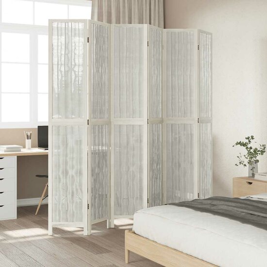 Kamerscherm Met 6 Panelen Massief Paulowniahout Wit 40 x 220 cm
