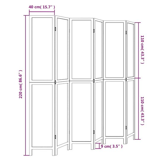 Kamerscherm Met 6 Panelen Massief Paulowniahout Wit 40 x 220 cm