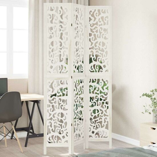 Kamerscherm Met 3 Panelen Massief Paulowniahout Wit 40 x 220 cm