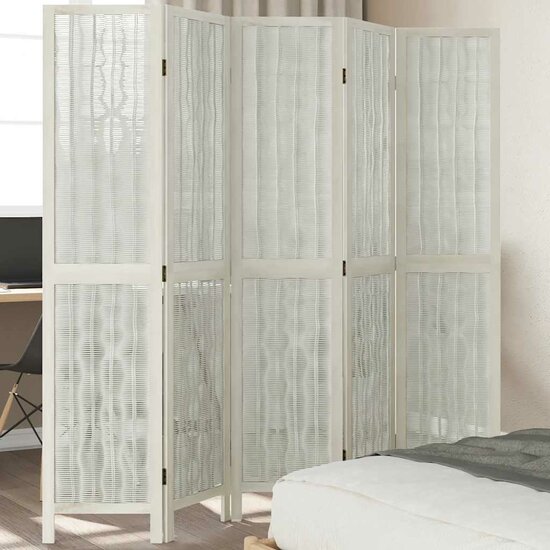 Kamerscherm Met 5 Panelen Massief Paulowniahout Wit 40 x 180 cm 1