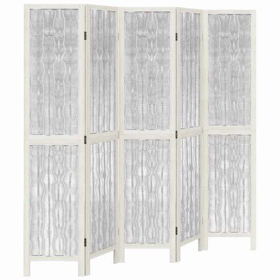 Kamerscherm Met 5 Panelen Massief Paulowniahout Wit 40 x 180 cm 1
