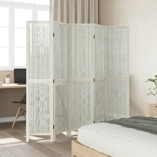 Kamerscherm Met 5 Panelen Massief Paulowniahout Wit 40 x 180 cm 1