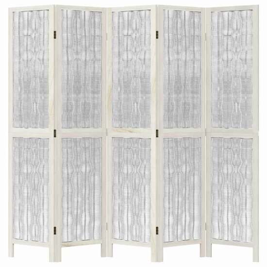 Kamerscherm Met 5 Panelen Massief Paulowniahout Wit 40 x 180 cm 1