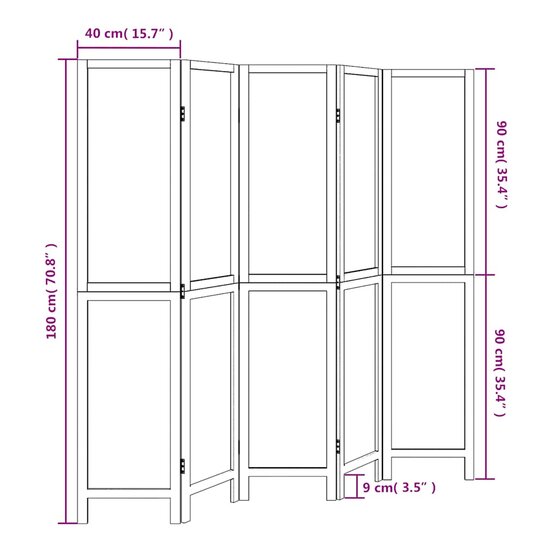 Kamerscherm Met 5 Panelen Massief Paulowniahout Wit 40 x 180 cm 1