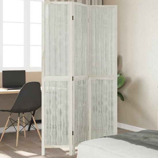 Kamerscherm Met 3 Panelen Massief Paulowniahout Wit 40 x 200 cm 1