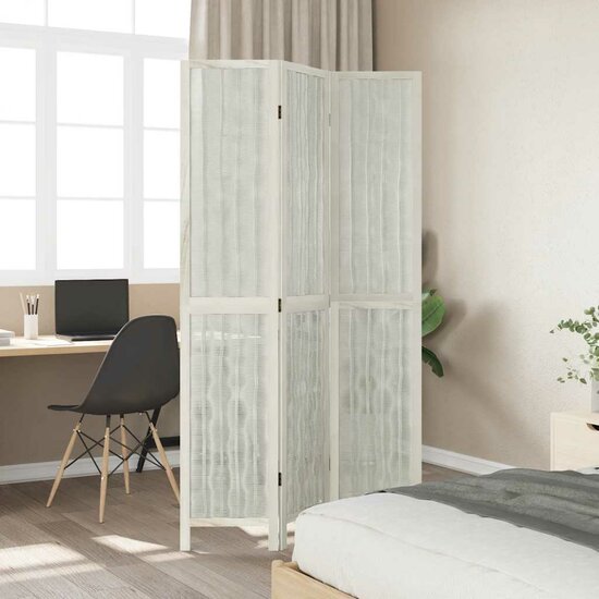 Kamerscherm Met 3 Panelen Massief Paulowniahout Wit 40 x 200 cm 1