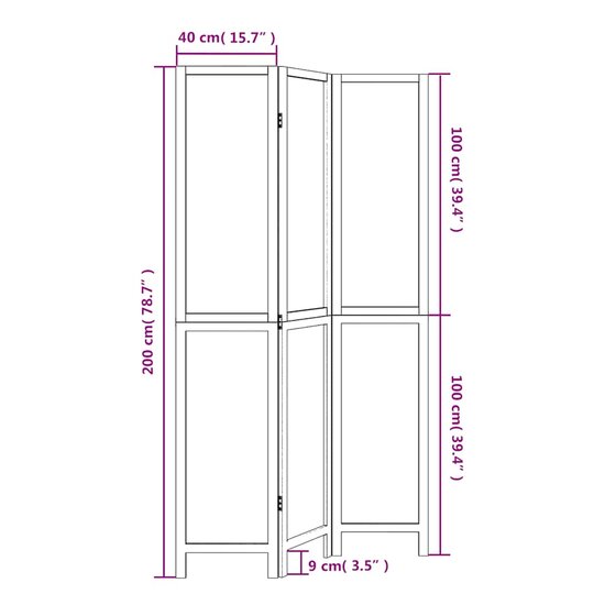 Kamerscherm Met 3 Panelen Massief Paulowniahout Wit 40 x 200 cm 1