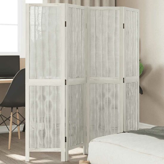 Kamerscherm Met 4 Panelen Massief Paulowniahout Wit 40 x 160 cm 1