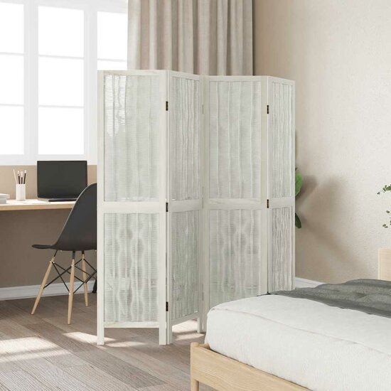 Kamerscherm Met 4 Panelen Massief Paulowniahout Wit 40 x 160 cm 1