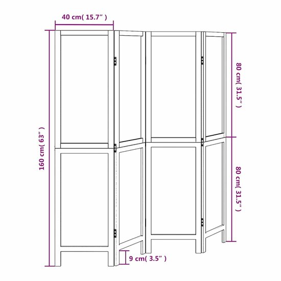 Kamerscherm Met 4 Panelen Massief Paulowniahout Wit 40 x 160 cm 1