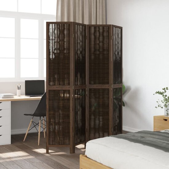 Kamerscherm Met 4 Panelen Massief Paulowniahout Donkerbruin 40 x 200 cm