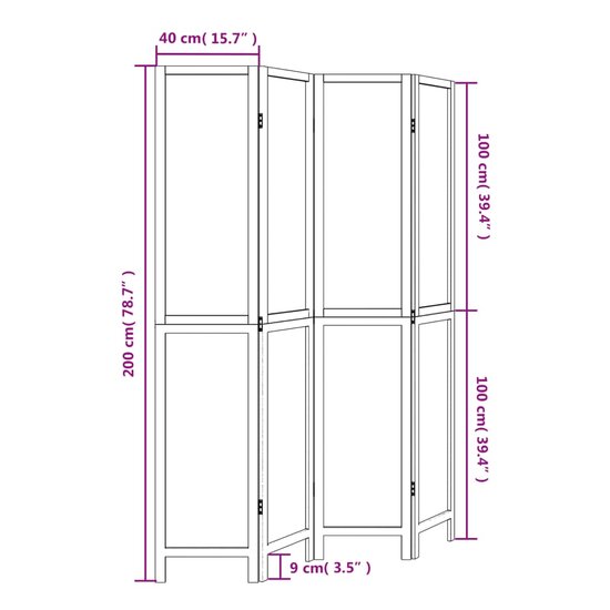 Kamerscherm Met 4 Panelen Massief Paulowniahout Donkerbruin 40 x 200 cm