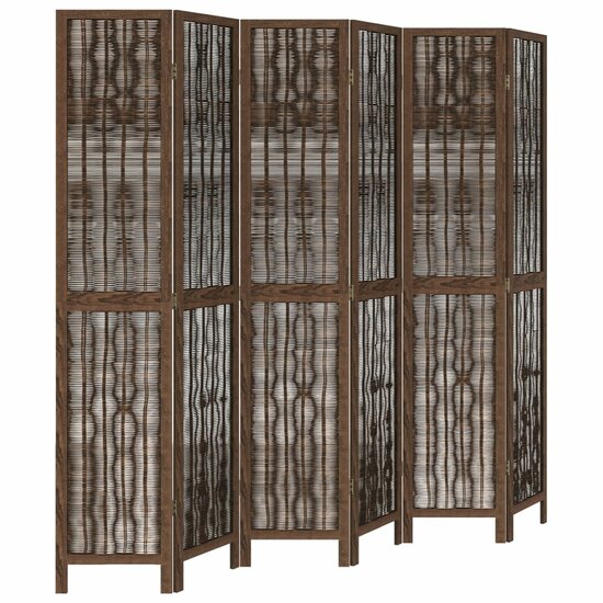 Kamerscherm Met 6 Panelen Massief Paulowniahout Donkerbruin 40 x 200 cm