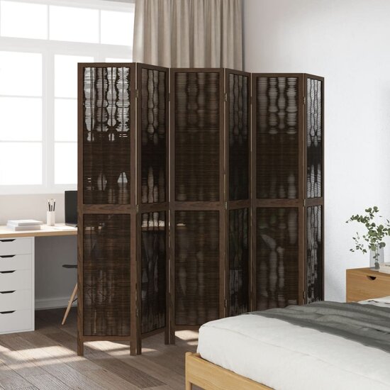 Kamerscherm Met 6 Panelen Massief Paulowniahout Donkerbruin 40 x 200 cm