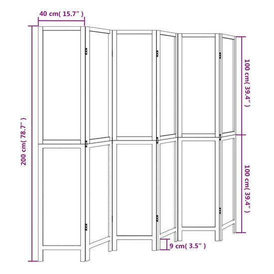 Kamerscherm Met 6 Panelen Massief Paulowniahout Donkerbruin 40 x 200 cm