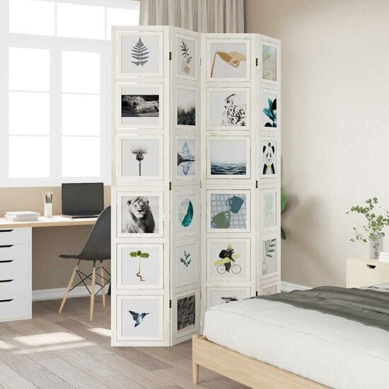 Kamerscherm Met 4 Panelen Massief Paulowniahout Wit 40 x 220 cm