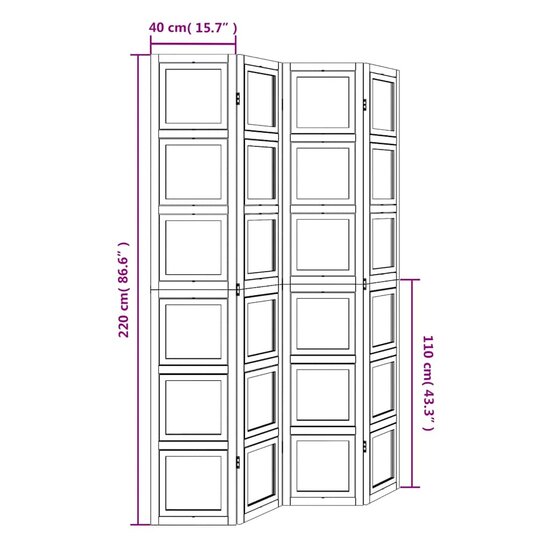 Kamerscherm Met 4 Panelen Massief Paulowniahout Wit 40 x 220 cm