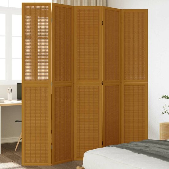 Kamerscherm Met 5 Panelen Massief Paulowniahout Bruin 40 x 220 cm