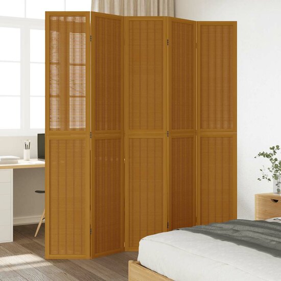 Kamerscherm Met 5 Panelen Massief Paulowniahout Bruin 40 x 220 cm