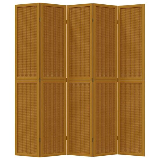 Kamerscherm Met 5 Panelen Massief Paulowniahout Bruin 40 x 220 cm