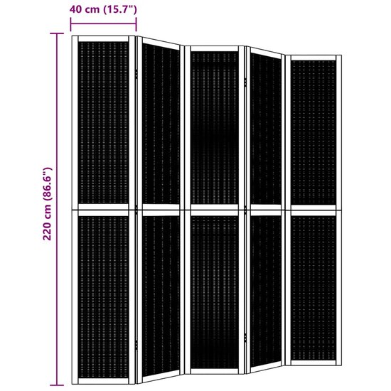 Kamerscherm Met 5 Panelen Massief Paulowniahout Bruin 40 x 220 cm
