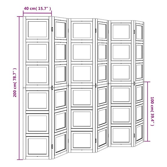 Kamerscherm Met 6 Panelen Massief Paulowniahout Wit 40 x 200 cm