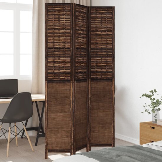 Kamerscherm Met 3 Panelen Massief Paulowniahout Donkerbruin 40 x 220 cm