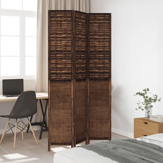 Kamerscherm Met 3 Panelen Massief Paulowniahout Donkerbruin 40 x 220 cm