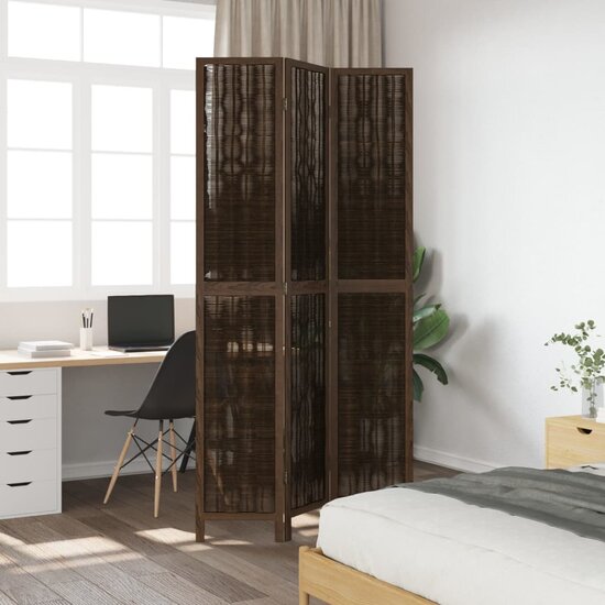 Kamerscherm Met 3 Panelen Massief Paulowniahout Donkerbruin 40 x 200 cm