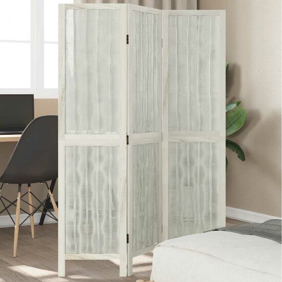 Kamerscherm Met 3 Panelen Massief Paulowniahout Wit 40 x 160 cm 1