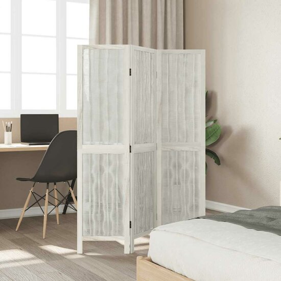 Kamerscherm Met 3 Panelen Massief Paulowniahout Wit 40 x 160 cm 1