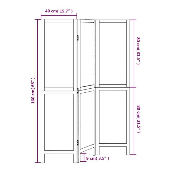 Kamerscherm Met 3 Panelen Massief Paulowniahout Wit 40 x 160 cm 1