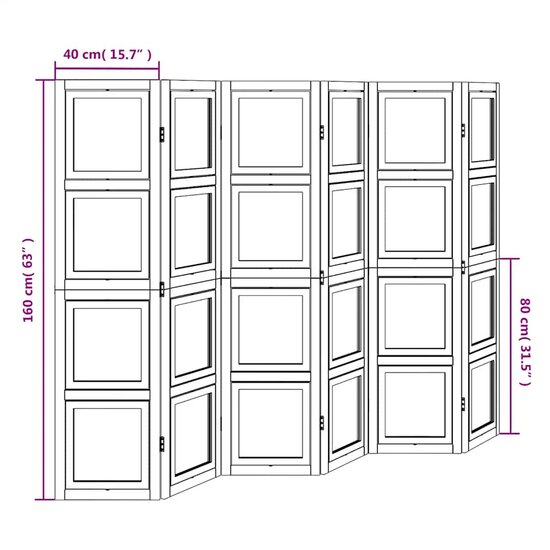 Kamerscherm Met 6 Panelen Massief Paulowniahout Wit 40 x 160 cm
