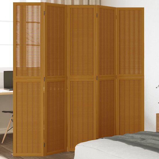 Kamerscherm Met 5 Panelen Massief Paulowniahout Bruin 40 x 200 cm