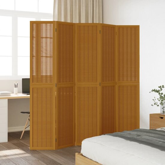 Kamerscherm Met 5 Panelen Massief Paulowniahout Bruin 40 x 200 cm