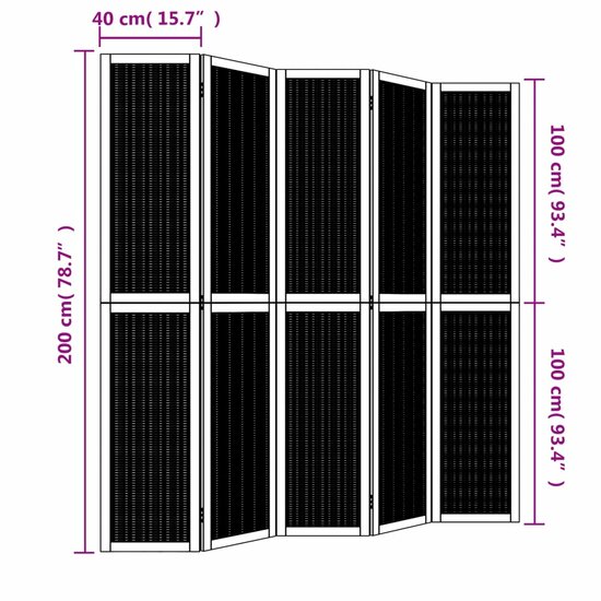 Kamerscherm Met 5 Panelen Massief Paulowniahout Bruin 40 x 200 cm